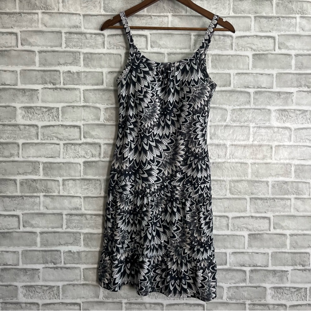 Prana Abstract Neutral Grey black Sleeveless Athletic Soft Stretch Midi Dress XS